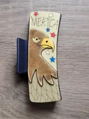 Hand Painted Wood Cut America Eagle Claw Clip 4.1"