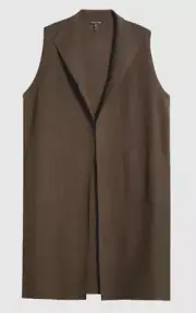 Eileen Fisher Shawl Collar Open Front Patch Pockets Topper Vest Wren Brown Sz XL