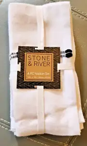 Stone and River 4 PC Napkin Set 18in x 18in White w/ Black Stripes Cotton Blend