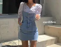 在飛比找Yahoo!奇摩拍賣優惠-CARDI 女裝 歐美 休閒牛仔吊帶褲 高腰 中長裙 A字裙