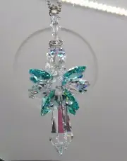 Handmade w/ Swarovski Crystal Antique Green Angel Suncatcher/ Prism/ Ornament