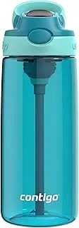 Contigo Aubrey Kids Cleanable Water Bottle with Silicone Straw and Spill-Proof Lid, Dishwasher Safe, 20oz, Juniper/Jade