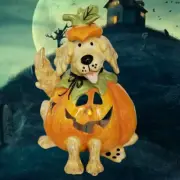 Blue Sky Clayworks Hocus Pocus Dog In Pumpkin Costume Tea Light Candle Holder