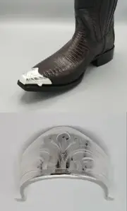 WESTERN COWBOY BOOT TIPS Pair - Silver Engraved Flat Tips w Heel Guards