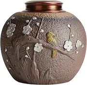 Decorative Vintage Rough Ceramic Tea Warehouse Large Loose Leaf Tea Canister Ceramic Double Layer Sealed Storage Jar Container