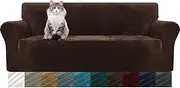 MAXIJIN Thick Velvet Sofa Covers 3 Seater Super Stretch Non Slip Couch Cover for Dogs Cat Pet Friendly 1-Piece Elastic Furniture Protector Plush Sofa Slipcovers (3 Seater, Dark Coffee)