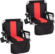 [HIGH POINT SPORTS] Foldable Stadium Seats for Bleachers with Back Support, 2PCS Bleacher Seats Chairs with Back and Cushion, Portable Folding Stadium Chairs with Armrest, Red