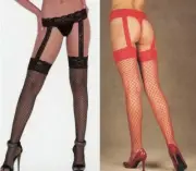 Red net thigh hi lace top attached Waist GARTER BELT Plus Size Size To 3x