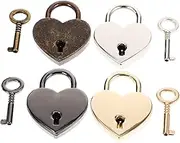 NUOBESTY 1set Heart Shaped Mini Padlocks with Keys Antique Luggage Locks for Jewelry Boxes Handbags Diaries Decorative Heart Locks Gunmetal Light 4pcs