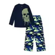 Wonder Nation 2-Piece Boys 18 Pajama Set-Shirt & Fleece CAMO Pants-Skull NWT