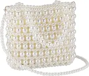 [Ayliss] Women Pearl Clutch Bag Crossbody Handbag Purse Beaded Evening Bag Shoulder Wedding Clutch Top-Handle Chain (#2), Gift Ideas for Women, Ivory, Small