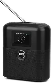 Portable Radio Alarm Clock and Loud Bluetooth Speaker - August MB330 - Telescopic Aerial FM/DAB+ Play Your Own Bluetooth or 3.5mm AUX - Dual-Alarm Clock Easy LCD Screen, Mode Menu, Auto-Scan - Black