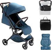 MAMAZING Lightweight Travel Pram with Organiser and Pillow, Mom's Choice Gold Award Winner, Compact and Airplane-compatible, One-Handed Folding Design, 5.5 kg, Perfect for
