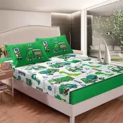 Kids Construction Bed Sheet Set Boys Cute Cartoon Dinosaur Fitted Sheet for Toddler Ultra Soft Equipment Trucks Car Bedding Set Machinery Truck Dino Bed Cover Room Decor Queen (No Flat Sheet)