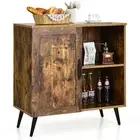 Costway Storage Door Cabinet Cupboard W/ 4-Legs Adjustable Shelf 16" Wide Brown
