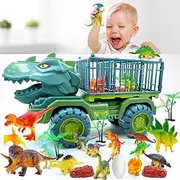 Dinosaur Truck Toys for Kids 3-5 Years, Lenamos Tyrannosaurus Transport Cars Playset with 15 Dino Figures, Activity Play Mat, Dinosaur Game Set, Best Christmas Birthday Festival Gifts for Kids