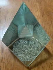 Volcanic Glass Paperweight With Pyramid And Aztec Calendar Carved Into The Glass