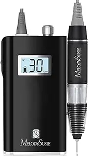 MelodySusie Professional Rechargeable 30000 RPM Nail Drill,SC320H Portable Electric E File Scamander, Acrylic Gel Grinder Tools with 6 Bits and Sanding Bands for Manicure Pedicure Carve Polish(Black)