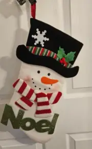 18-in White "NOEL" Themed Snowman w/Black Hat/Scarf Christmas Stocking
