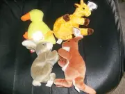 TY BEANIE BABIES. QUAKERS, NIBBLY, TWIGS, POUCH