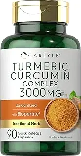 Turmeric Curcumin with Bioperine | 3000 mg | 90 Powder Capsules | Joint Support Complex with Black Pepper | Non-GMO, Gluten Free Supplement | by Carlyle