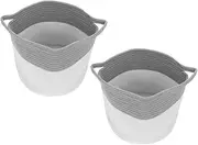 ULDIGI 2pcs Cotton Rope Storage Baskets for Household Woven Storage Bin with Handles Durable Organizer for Laundry Nursery and Home Grey Color