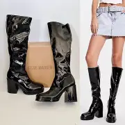 ✨New STEVE MADDEN Object Patent Faux Leather Tall Boots Black Womens Size 9
