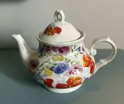 Watercolor Teapot With Lid White With Flowers Ceramic