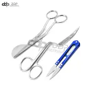 Double Bent Curved Embroidery & Applique Duckbill Scissors +Thread Cutter Blue