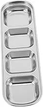 GOOHOCHY Stainless Steel Condiment Tray Four Compartment Sauce Dish for Soy Sauce Vinegar Seasonings Stylish Dipping Plate for Korean BBQ and Western Cuisine Easy to Clean