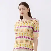 Women's Dressy Tops Polka Dot Elegant Vintage Daily Short Sleeve Crew Neck Regular Tops Ruched Yellow Summer Spring