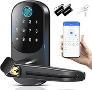 Smart Door Lock with Handle, Keyless Entry Door Locks, 8-in-1 Fingerprint Keypad Deadbolt Lock, Smart Locks for Front Door, Digital Door Knob Lock for Interior, Exterior, Home