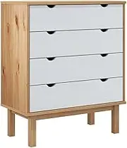 4 Drawer Dresser, Chest of Drawers with Storage, Wood Storage Chest Organizers, Accent Storage Cabinet for Living Room, Entryway, Hallway, OTTA Brown & White 76.5x39.5x90cm Solid Wood Pine