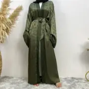 Muslim Women Satin Long Dress Kimono Cardigan Dubai Kaftan Open Abaya Caftan New