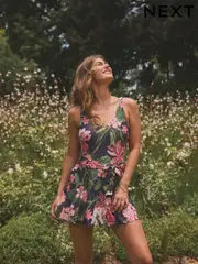 Kew Collection Navy Floral Shaping Tummy Control Skirted Swim Dress (AJ4617) | $105