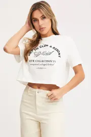 White Graphic T Shirt Short Sleeve Crop - Size M, Women's Graphic Tee