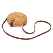 Handmade Round Rattan Bag Vintage Art Beach Diagonal Bag 18X18X6Cm