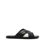 [Gucci] Gucci Cross-strap Leather Slides 9.5 US BLACK