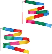 KINBOM 2pcs Ribbons for Gymnastics, 78.7 inch Dance Ribbon Long Ribbon Streamers Gymnastics Streamers for Kids Artistic Dancing Training Party, with Ribbon Dancer Wand