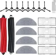 18 Pack Replacement Parts Compatible with Roborock S8/S8+/S8 Pro Ultra Robot Vacuum Cleaner Accessories Kit, 1 Set of Roller Brushes, 4 Filters, 4 Mop Cloths, 8 Side Brushes, 1 Cleaning Brush