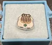 Union Pacific 10 Year tie tack pin 10k white gold Green Stone Emerald Employee
