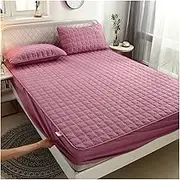 KUSQDT Bedspread On The Bed Solid Color Cover Thick Bed Linen Cotton Waterproof Mattress Protection Cover 90 * 200/160 * 200 Mattress Cover 3-Piece Comforter Set Sheets(A-Pink,160X200X15CM)