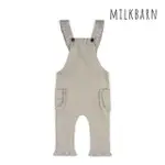 【MILKBARN】荷葉邊灰色細條紋吊帶褲(吊帶寬褲 背帶褲 連身褲)