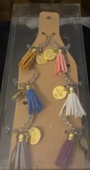 ATTRACTIVE SET OF 6 TASSELED WINE GLASS CHARMS w/DIFFERENT DESIGNS: NEW IN PKG