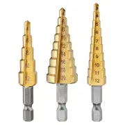 Drillpro 3Pcs 1/4 Inch Hex Shank HSS Titanium Coated Step Drill Bit Set 3-12/4-12/4-20mm