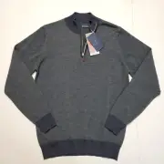 New EMANUEL BERG Quarter Zip Pullover Sweater Men's XL X-LARGE Gray MERINO $298