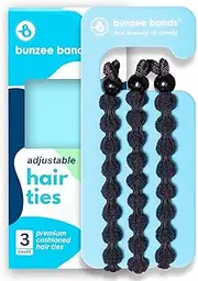 Bunzee Bands - Ultra Plush Black hair ties, Softer than Satin Scrunchies, Powerful Ponytail Holders for women - Adjustable hair ties for Thick Hair No Damage (3Pack Black Plush)