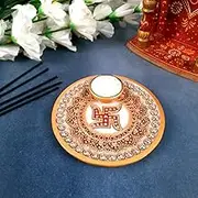 RK_Enterprises Marble Puja Thali with Diya | Pooja Plate with Heavy Swastik Design - for Rakhi, Diwali & Karwa Chauth - 6 Inch