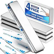 Grtard 4 Pack Neodymium Magnet Bar, Powerful Bar Magnets, Magnet Strips Heavy Duty, Strong Rare Earth Magnets with Double-Sided Adhesive for Craft, Fridge, Kitchen, Office - 60 x 10 x 3 mm
