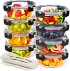 16pc Glass Meal Prep Containers Set – 8 Round 32oz Containers with Airtight Lids